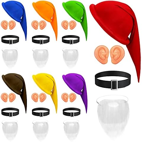 28 Pieces Dwarf Costumes Accessories Dwarf Hats Fake Ears Santa White Fake Beard and Black Belt for Christmas Fairy Tale Costumes Party Gnome Costumes Cover