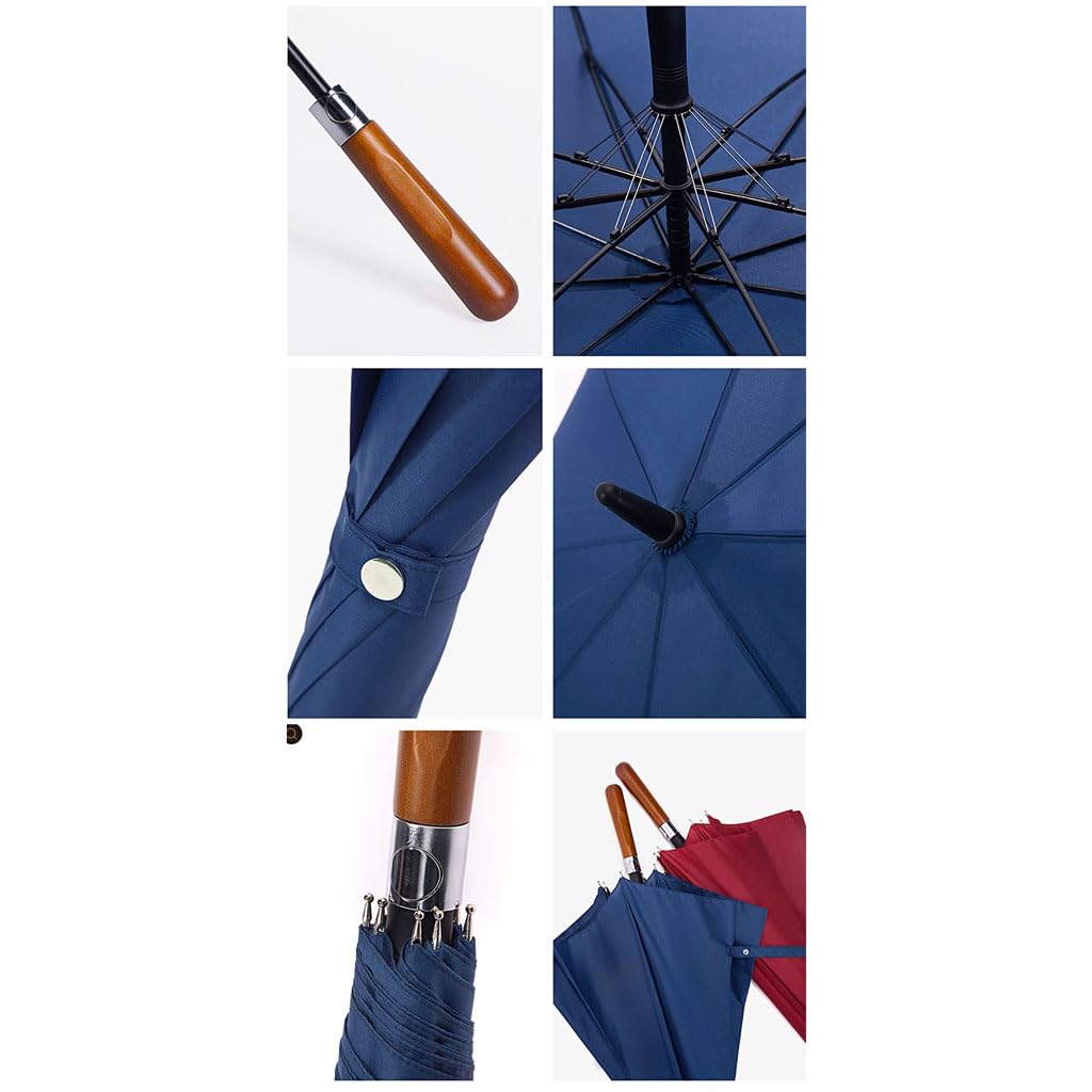 Klasyczny drewniany uchwyt parasol golfowy wiatroszczelny automatyczne otwieranie, rozpiętość zadaszenia 115 cm, lekka konstrukcja z prostym kijem, idealny do użytku biznesowego i codziennego użytku