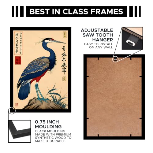 Image of Japanese Crane Bird Premium Framed Wall Poster (12x18 Inch) | Asian Bird & Japanese Vintage Art | Elegant Nature Wall Decor for Bedroom, Living Room, Office & Workspace | Ready-to-Hang Display Frame