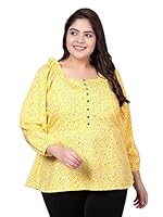 Indietoga Women's Yellow Floral Printed Top (Plus Size 3XL)