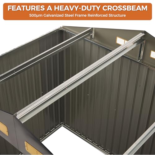 Image of IRONCK 5.7x5.7FT Outdoor Storage Shed, Tool Shed, Brown | Breathable Vent, Lockable Doors, Galvanized Steel, Metal Garden Storage, Outdoor Shed, for Backyard, Poolside, Patio