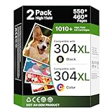 304XL Printer Ink Cartridges Combo Pack Replacement for HP 304 Ink Cartridges 304 XL Black and Colour for HP Envy 5010 5020 5032 5030 5000 DeskJet 3760 3762 2600 2620 2630 2633 3720 3750 (2-Pack)