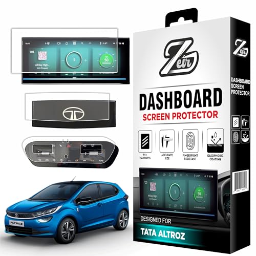 Image of ZEIR [3 PACK] Screen Protector Compatible with TATA ALTROZ Creative, Creative S, Accomplished S & Accomplished+S 2026 Model - 10.25 Inch Infotainment [Thin Corners] Touchscreen, AC Cluster & Sterring Panel | 2025 Facelift TataAltroz Display Guard | 9H Hardness, Anti-Scratch & Water Resistant | HD Clarity Dashboard Touchscreen Accessory 2026+ [Not Tempered Glass]