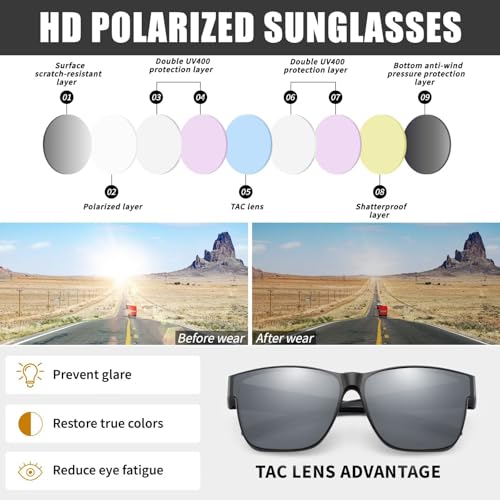 Image of Polarized Sunglasses Fit Over Glasses for Women Men | Oversized Square Sun Glasses UV400 Protection