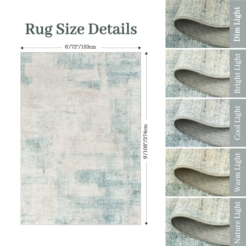 zesthome Washable Area Rug 6x9, Large Abstract Rugs for Living Room, Non-Slip Stain Resistant Rugs, 6x9 Area Rugs for Bedroom, Dining Room, Ultra-Thin Indoor Area Rugs (Blue, 6'x9')
