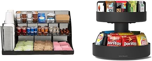 Mind Reader Organizador de condimentos de 14 compartimentos, Black & SNACKCAR Supreme Snack organizador, 14 x 14.5 pulgadas, redondo, color negro