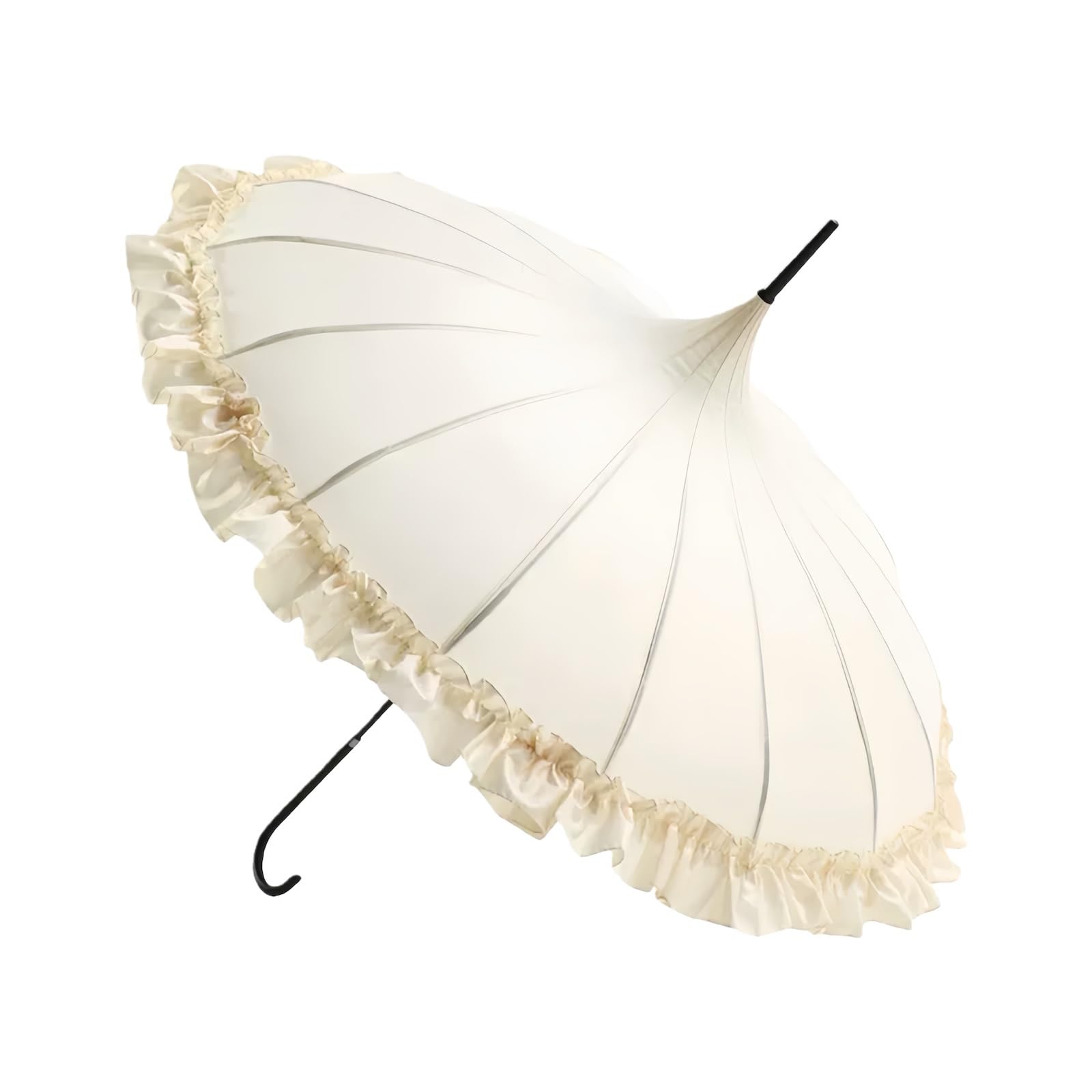 UTHDLM Windproof Pagoda Lace Umbrella, 16-Rib Reinforced Frame, Sun & Rain Protection, Leather Handle, UV and Rain Shield, Bridal Wedding Umbrella(Off white)