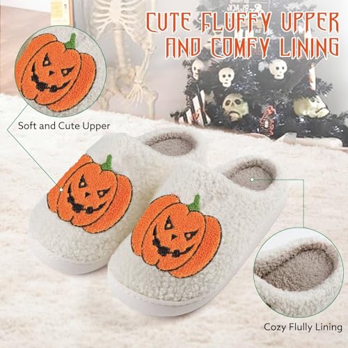 Halloween Slippers For Women Men,Fluffy Warm Fall Pumpkin Cute Cookie Cozy House Slipper,Plush Spooky Indoor Outdoor Womens Fall Shoes Gifts2