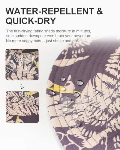 Image of Printed Bucket Hat UPF 50+ Quick-Dry Breathable Sun Hat, Roll-Up Brim Boonie Hat with Adjustable Fit for Beach Hiking Fishing