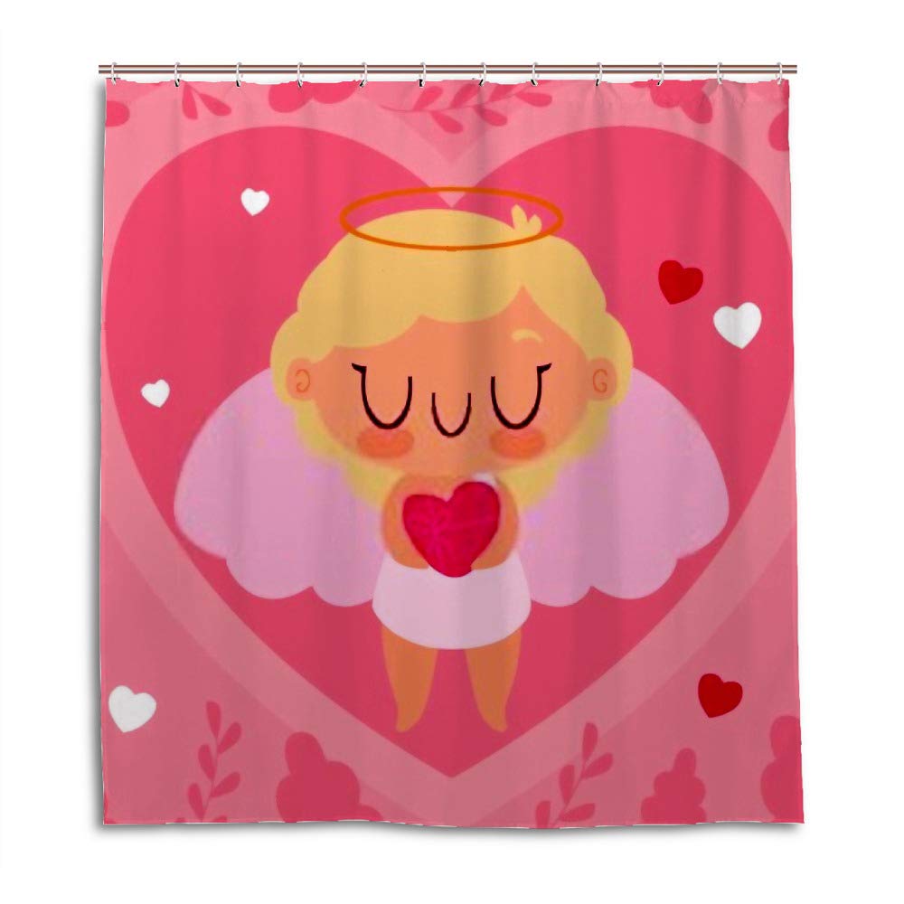 Rideau de douche imperméable avec crochets en C motif CupidBath en polyester lavable 150x180 cm