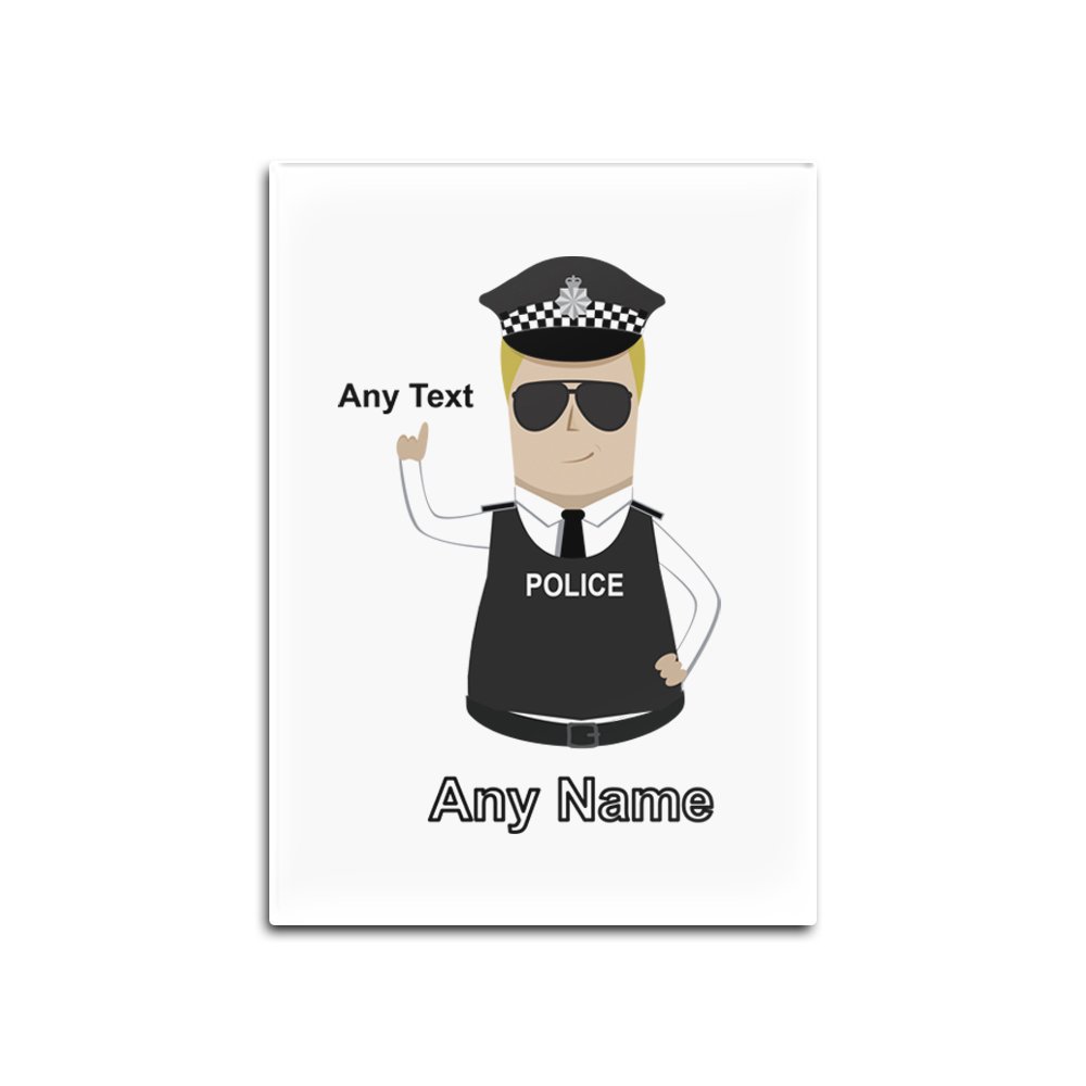 Unigift White Personalised Gift - Police Constable/Sergeant / (Chief) Inspector Glass Fridge Magnet (Police Design Colour) Name Message Unique Pad Pc Sgt Insp Cid Ds - Blonde Policeman Hat Cap - Detective