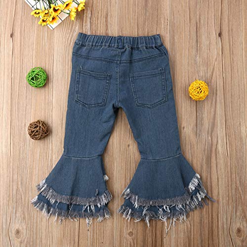 One opening Toddler Girls Fashion Jeans Long Denim Pants Flare Trousers Boot Cut Kids Jeans Clothes 2-7T3