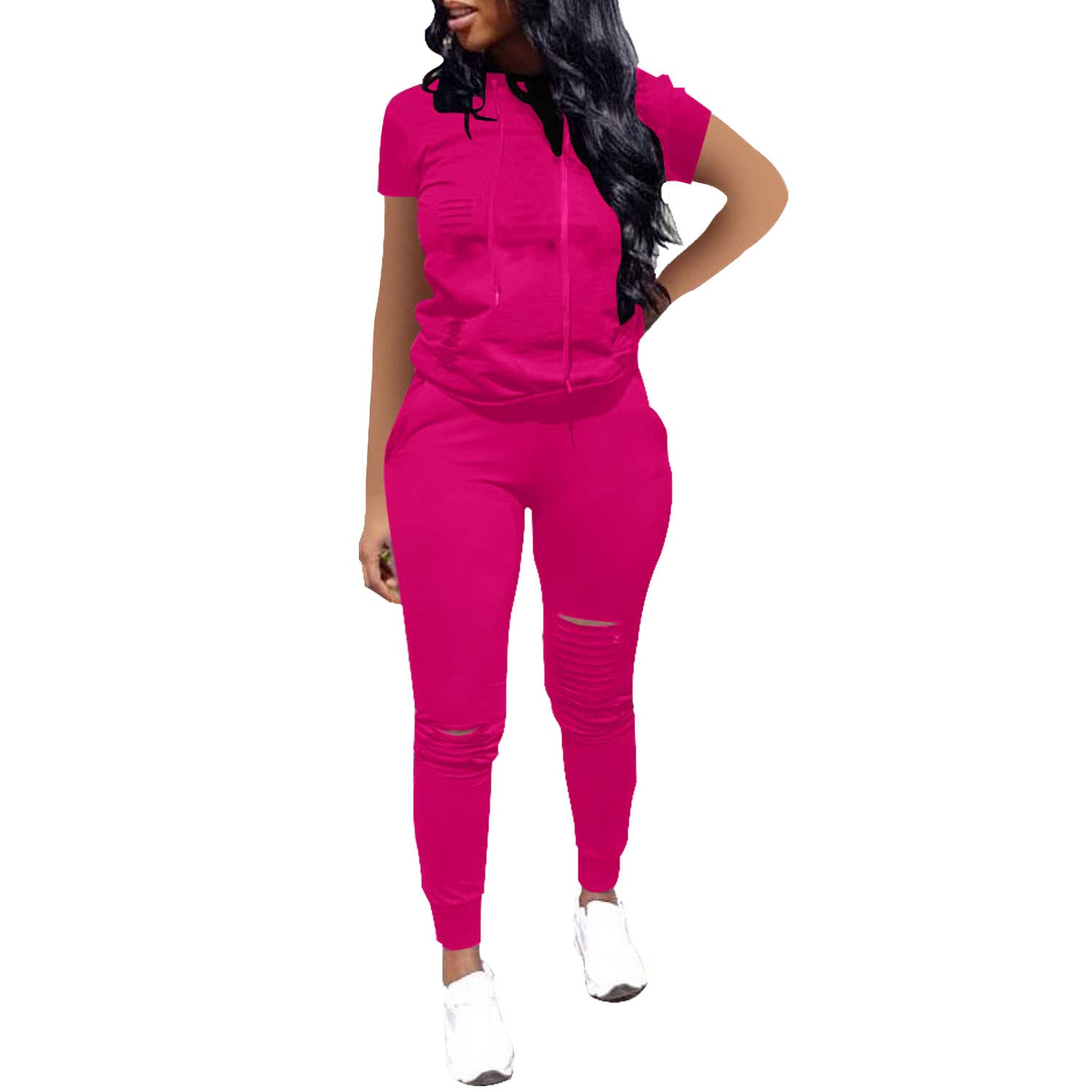 Nimsruc Two Piece Outfits for Women Short Sleeve Sweatsuit Casual Tracksuit
