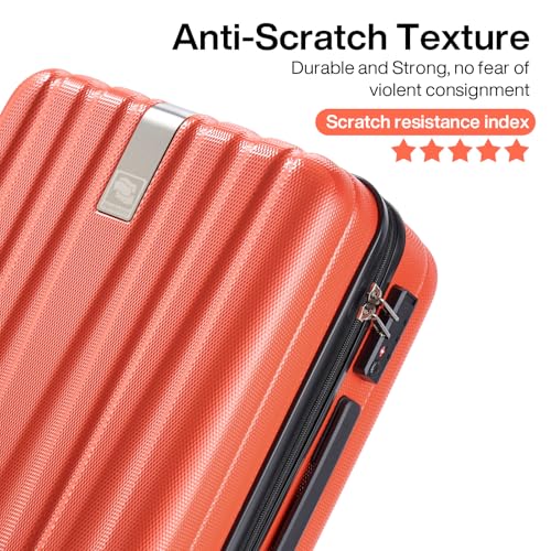 Image of Hanke Luggage Sets 3 piece Carry On Luggage with Wheels PC Hard Shell Suitcases Lightweight Checked Tsa Luggage Extra Large Travel Suitcase Woman Men 20 /24 /29 Inch （Orange）