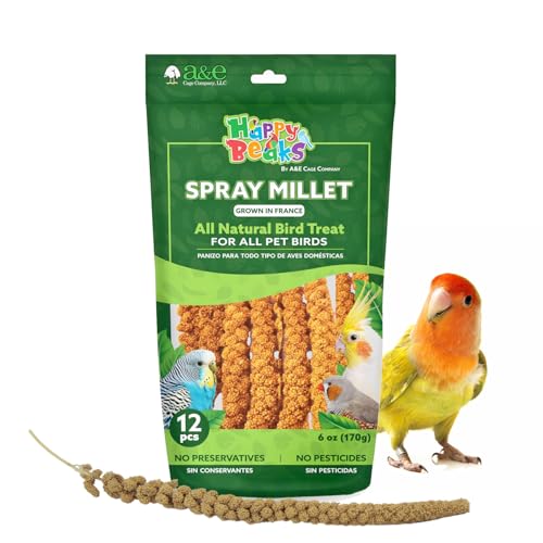 A&E Cage Co AE9054 Premium French Spray Millet for Birds 6oz Retail Bag with 12 Natural Millet Sprays Healthy Bird Treat for Budgies Parakeets Cockatiels Finches & Small Birds