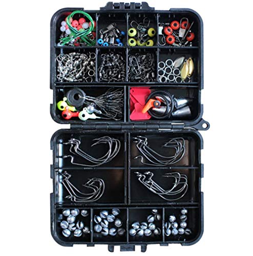 JU+ 160pcs Fishing Tackle Set,PortableFun Fishing Baits Kit Lots with Free Tackle Box,for Freshwater Trout Bass Salmon