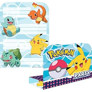 Amscan 9904829 – uitnodigingskaarten Pokémon met enveloppen, 8 stuks, afmeting 16 x 21,5 cm, kinderverjaardag