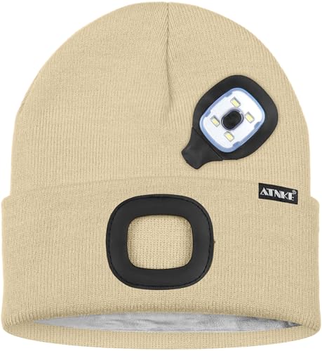 ATNKE Kids LED Lighted Beanie Hat, USB Rechargeable 4 LED Running Headlamp Lined Fleece Cap Gifts for Boys and Girls3