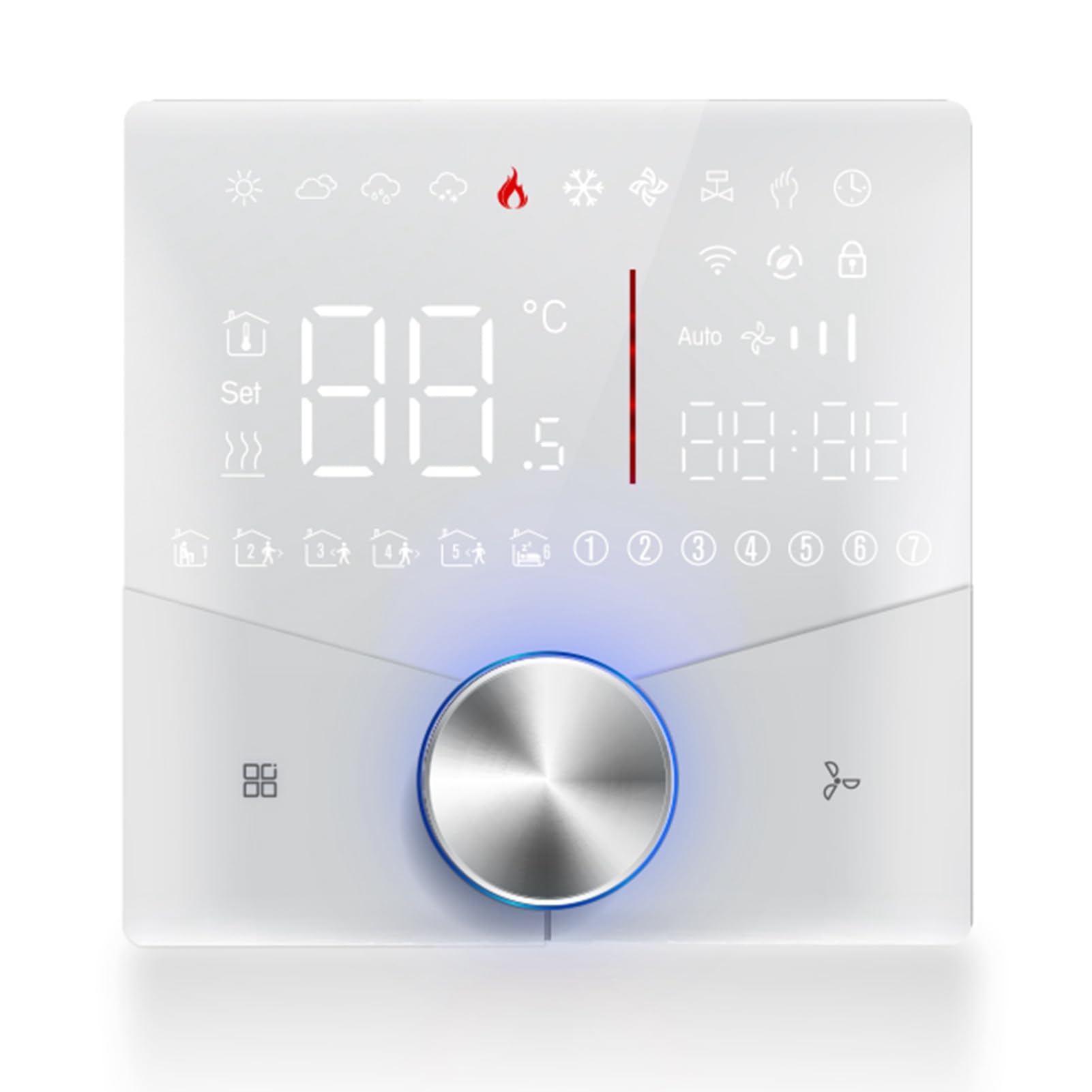 Termostato de Aire Acondicionado WiFi, Controlador de Temperatura de CA Central con Panel LED y 8 Efectos de Iluminación, para Aire Acondicionado de 4 Tubos (White)