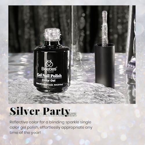 Image of Reflective silver glitter gel polish adds a shimmer finish for nail art; cure under UV /LED lamp.