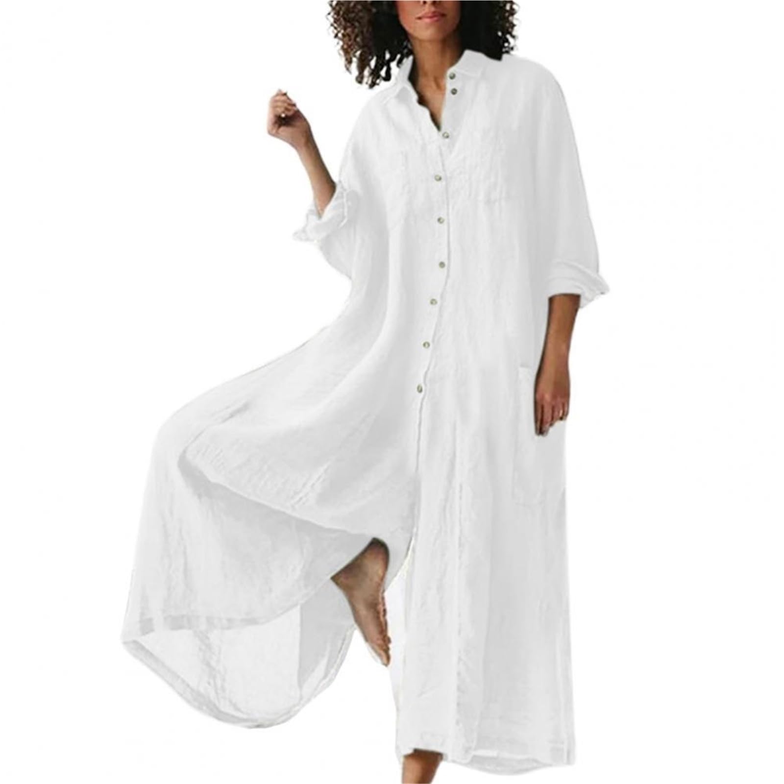 Tuta Intera in Lino da Donna Tuta da donna in lino di cotone oversize con bottoni vintage tuta spiaggia casual estiva pantaloni larghi pagliaccetto ampio