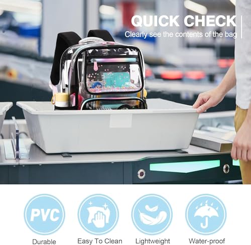 Clear Backpack for Kids Teens Girls Women Heavy Duty See Through Backpacks Cute Elementary Middle High School Bag TPU Transparent Bookbag for College, Work, Stadium Events, Security Travel-Black4