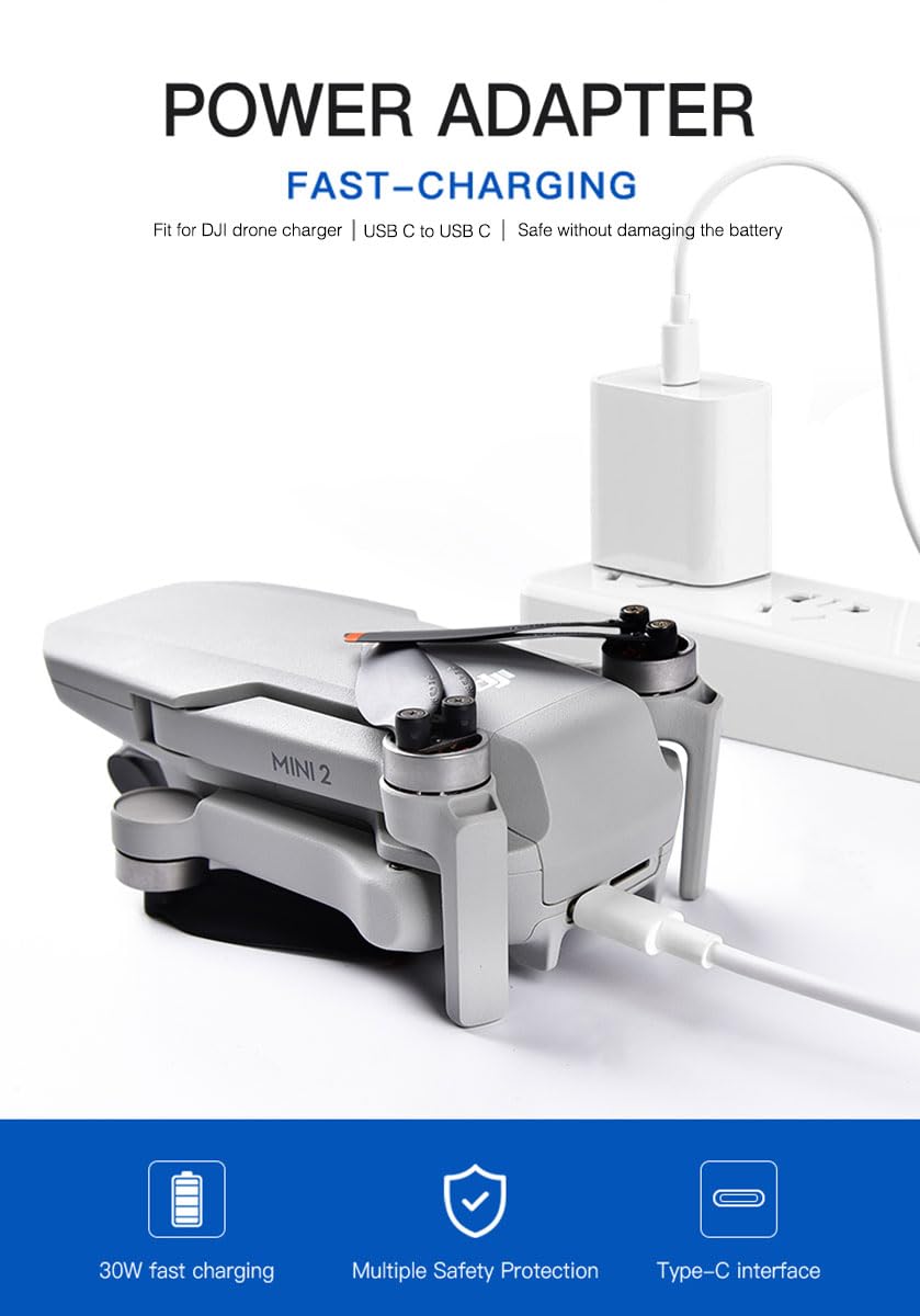 30 W Drohnen-Netzadapter-Ladekabel für DJI Mini 4 Pro, Mini 3 Pro, Mini 3, Zwei-Wege-Lade-Hub, Mini SE, Mini 2, Avata 2, RC-Controller, RS 3 Pro, RS 3, RSC 2, FPV USB C Ladekabel-Zubehör
