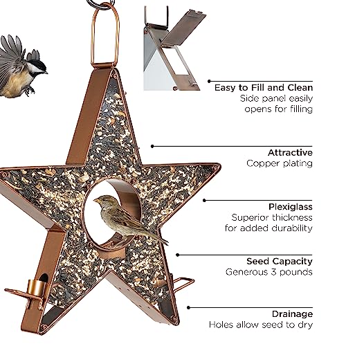 Good Directions Star Fly-Thru™ Bird Feeder, Copper, Plexiglass Panels #TOP2