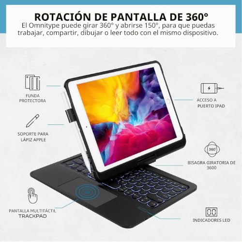 Funda teclado iPad 2018 6 generacion 9.7 pulgadas Air 1 carcasa luces LED negra 4