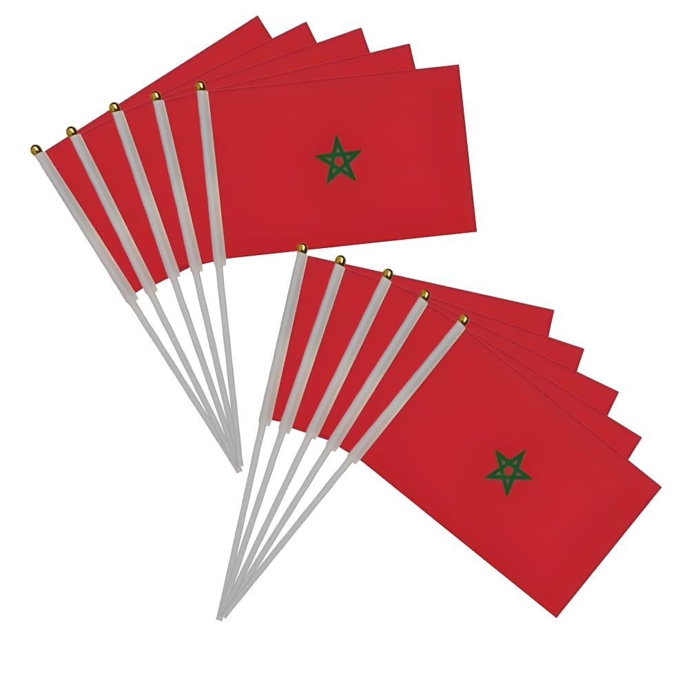 Morocco Mini Hand Flags Small Stick Hand Held Flags Great Souvenirs and Party Favors Handheld Flag for Kids and Adults Decorations Country Flags, Festival Events