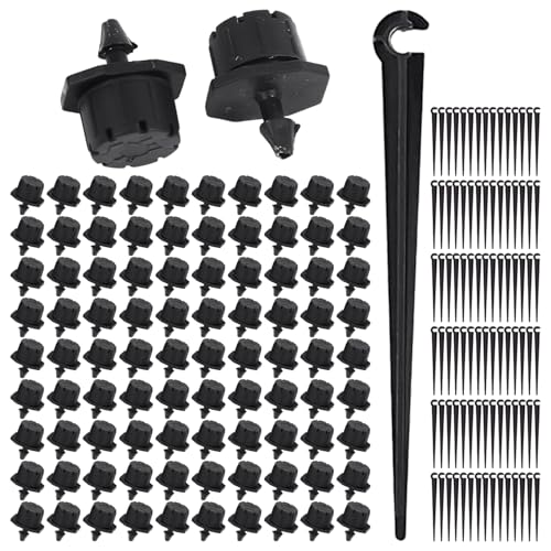 EHDWXVZM 90 Piezas De Cabezales De Aspersores De Riego por Goteo, 90 Piezas De Soportes De Suelo, Mini Cabezales De Aspersores Ajustables, Accesorios De Goteros Negros