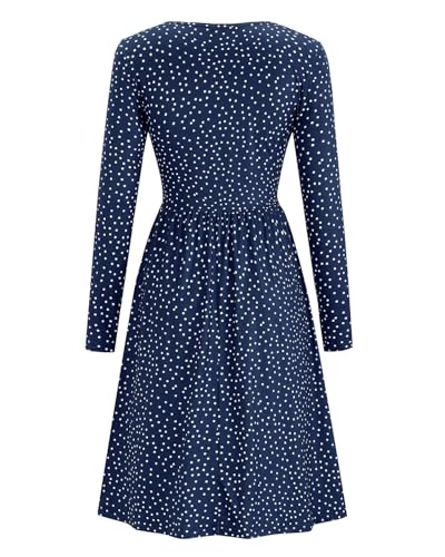 Image of OUGES Women's V Neck Button Down Skater Midi Dress with Pockets