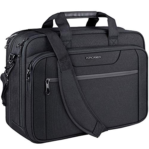 KROSER Laptop Bag Expandable Laptop Briefcase Fits Up to 17.3 Inch Laptop Water-Repellent Shoulder Messenger Bag Computer Bag for Travel/Business/Men/Women-Black