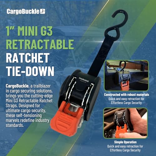 CargoBuckle G3 Retractable Ratchet Tie-Down System and The CargoBuckle F103745 Mini G3 Retractable Tie-Down Ratchet (2-Pack)