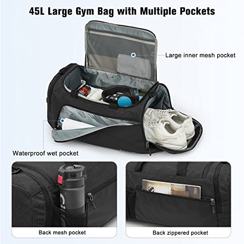 G4Free 45L/60L 3-Way Duffle Backpack Gym Bag with Wet Pocket & Shoes Compartment Sports Travel Weekender Overnight Duffel Bag3