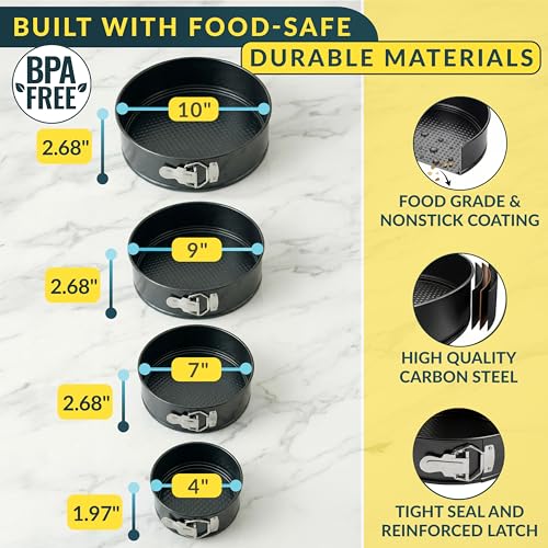 Image of Springform Pan Set of 4 - 4,7,9,10 inch Carbon Steel With Removable Bottom - Leakproof Design, Nonstick Coating Cheesecake Pan - Durable Cake Mold With Secure Latch, Even Heat Cheese Cake Pans For Baking