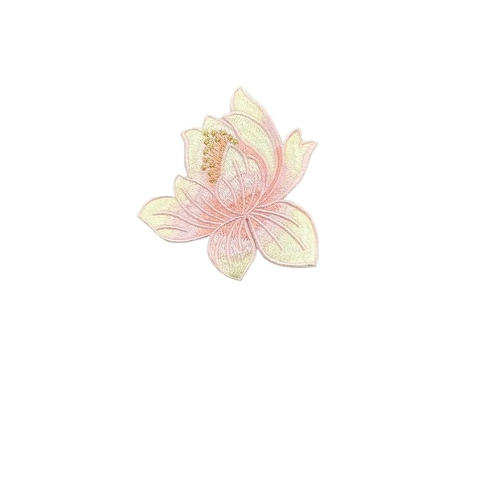 Wtaxbh Beige Iron On Patches 6Pc 8.5Cm/Lotus Flower Applique Patches Thermocollant,Fabric Flowers Embroidery Iron On Stickers For Clothing,Dress,Cheongsam(Beige)