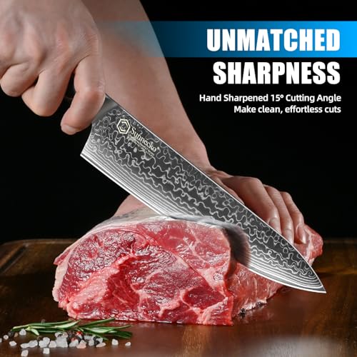 Image of Sunnecko Damascus Kitchen Knife Set 3 Piece, Sharp Chef Knife Set Professional Kitchen Knives Sets Full Tang with Gift Box