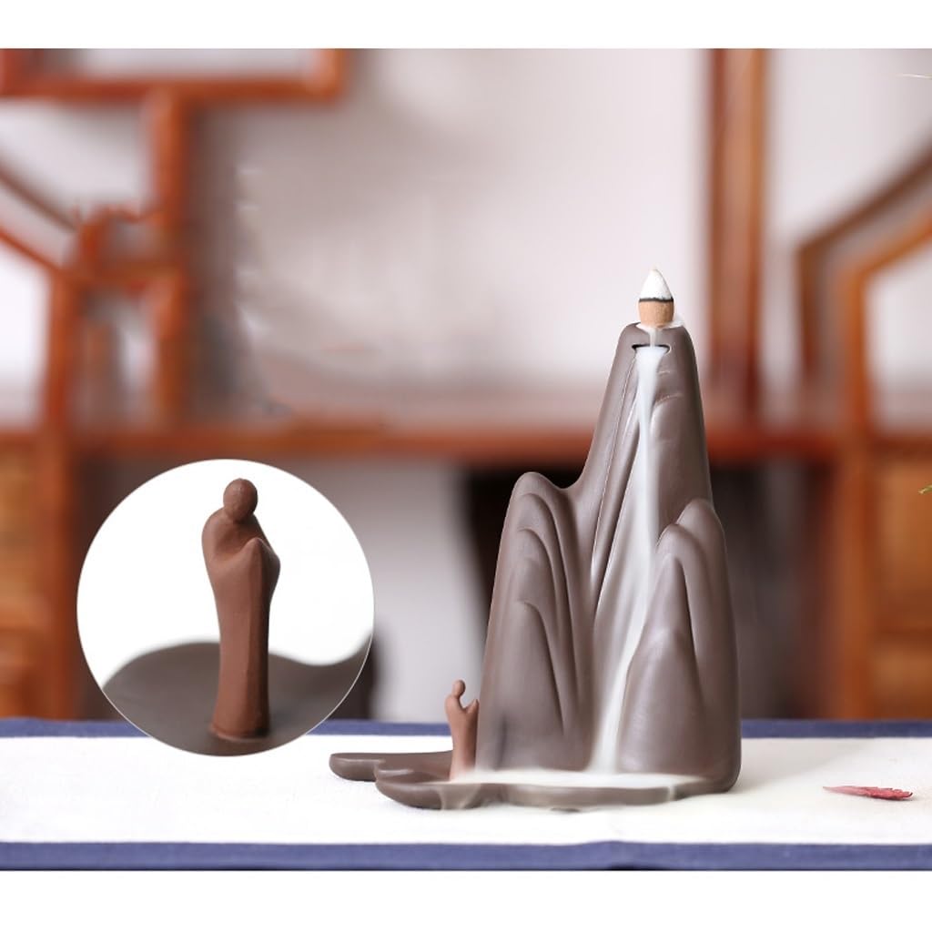 Quemador de incienso de reflujo Torre quemador de incienso creativo pequeño monje Buda reflujo cascada soporte de incienso, oficina Yoga casa de té meditación decoración del hogar Quemador de incienso