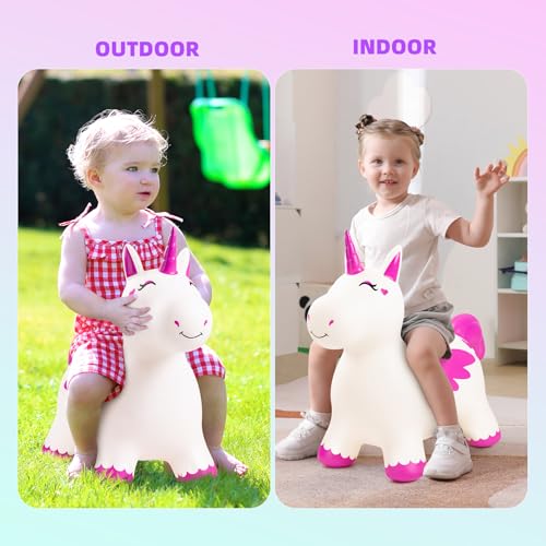 Image of EVERICH TOY Bouncy Unicorn Hopping, Animal Hopper Toy /Gift for Toddler 18M+ | Inflatable Horse Hopping Toy for Boys Girls, Indoor Outdoor Unicorn Toy for 2 Year Old Kids, Gift for 2 3 4 5 6 Yrs W / Pump