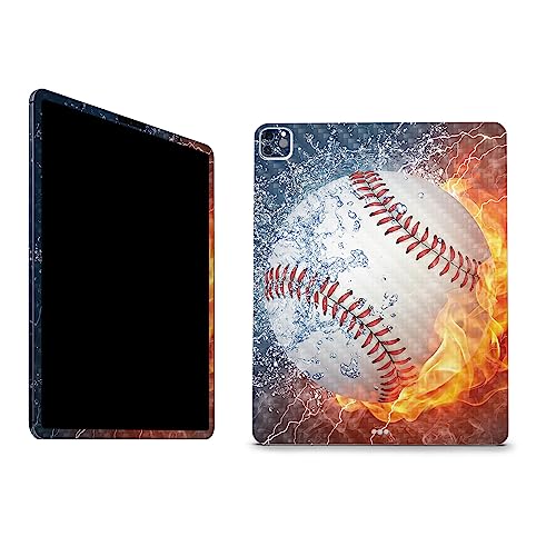 Image of MightySkins Carbon Fiber Skin Compatible with Apple iPad Pro 12.9 inch M2 6th Gen (2022) Full Wrap Kit - Baseball Fire | Protective, Durable Textured Carbon Fiber Finish | Easy to Apply | Made in The USA