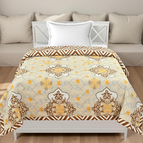 Image of IVAZA Luxury Ultrasonic Punch AC Comforter Blanket - Quilted Microfiber Floral Pattern, Lightweight Breathable All‑Season Blanket for Bedroom, Travel (Singled Bed,228x152 CM) (Mustard Yellow,)
