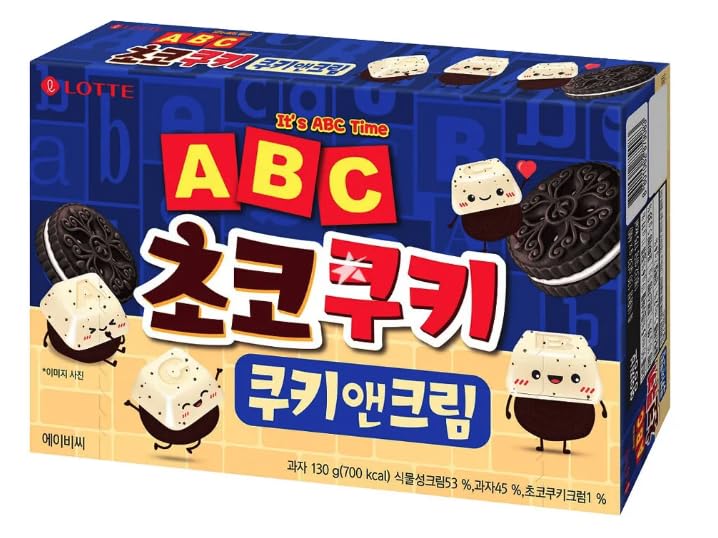 LOTTE ABC Chocolate Biscuit Cookie Snacks - Cookies & Cream Flavour 130g
