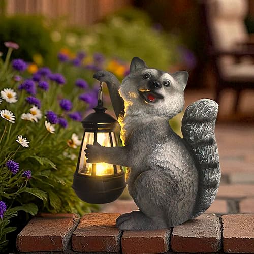 Arnusa Waschbär Solarleuchte mit LED Laterne – Solarlampe...