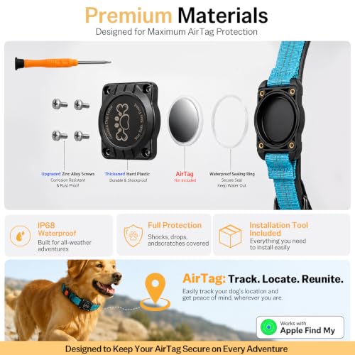 Image of Dog Collar with AirTag Holder Waterproof QR Code Reflective Collar(Blue,S)