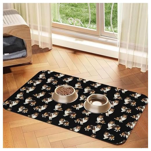 Absorbent Non Slip Dog Cat Food Mat, Quick Dry PU Leather, Waterproof Pet Bowl Placemat for Home & Kitchen Floors Rough Collie Dog