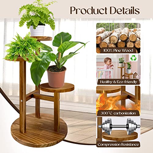 Image of GEEBOBO 3 Tier Plant Stand Indoor | Tiered Wood Plant Stand for Indoor Plants, 21 inch Height Space Saving Small Corner Plant Shelf, Plant Stands (Brown)