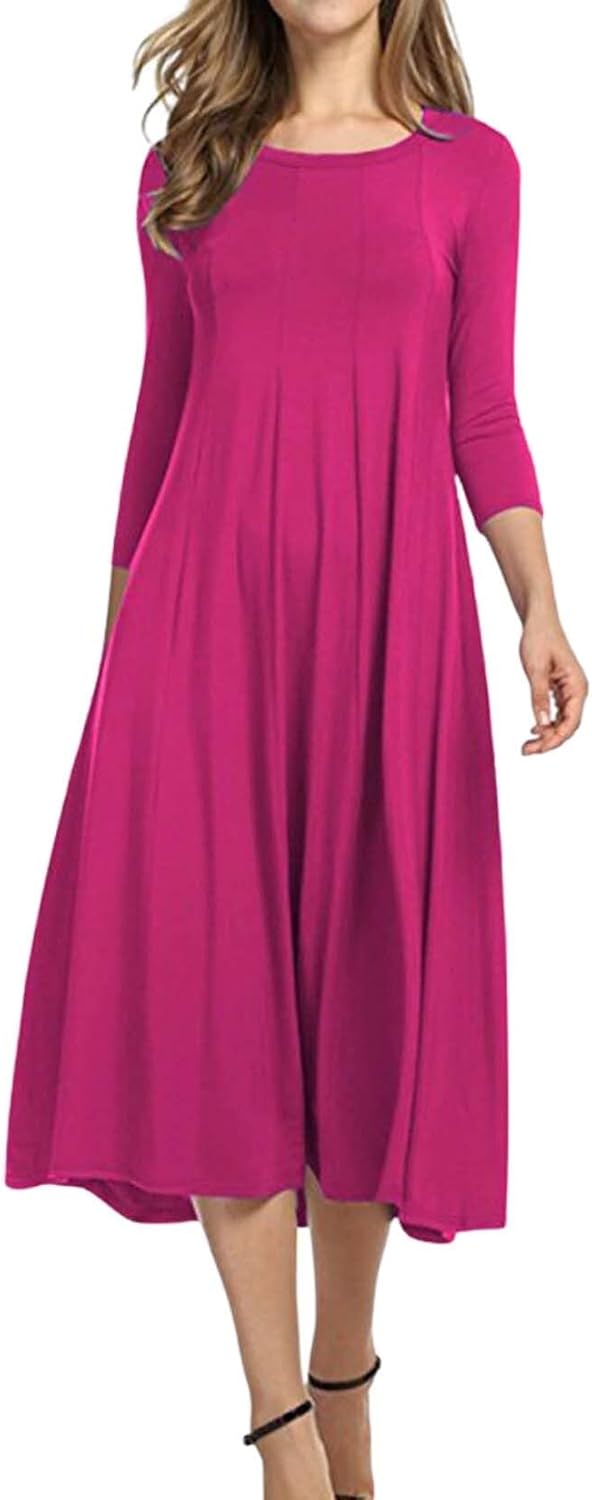 Scapodo Womens Long Sleeve Dress 2025 Fall and Winter Casual Flowing A Line Solid Color Hem Long Dresses