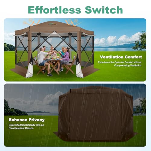 Image of COBIZI 12x12 FT Pop Up Canopy Stargazing Tent, Gazebos On Clearance with Removable Roof, Screened in Gazebo, Screen Tents Portable carpas para Patio for Outdoor Camping,Backyard,Garden,Brown(Pro)