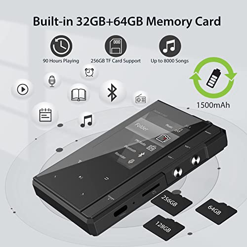 Image of 96 GB MP3 Player with Bluetooth 5.0, Phinistec Z6 Digital Audio Player with Speaker, 2.4 Inch IPS Music Player, Super Battery Life, FM Radio, E-Book, Video, Voice Recording up to 256 GB
